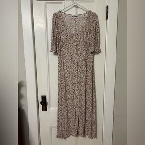 & Other Stories Floral Maxi Dress — Soft Pink, Elastic Short Sleeve | EUR